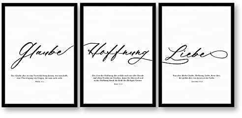 Christliches Poster „Glaube Hoffnung Liebe – 1.Korinther 13“ christliche Geschenk-Idee Bibel Bild – Qualitativer Bilderdruck (DIN A4 mit Rahmen)