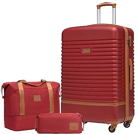 COOLIFE Koffer Set 3tlg, 28 Koffer Groß mit Reisetasche & Kulturbeutel | Reisekoffer Set für Fernreisen, Leichter ABS Hartschalenkoffer, TSA-Schloss, YKK-Reißverschluss, 360° Rollen, Teleskopgriff