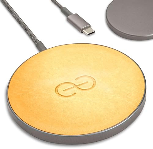 Dreem Empower Magnetic Wireless Charger Pad – Compatible with MagSafe for iPhone 17/16/15/14/13/12 & Qi-Certified Devices – Premium Vegan Leather [Gold]