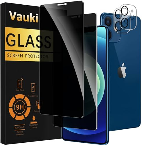 Vauki 2 Stück Sichtschutz Schutzfolie für iPhone 12 Mini mit 2 Kamera Schutzglas,9H Härte Privacy Displayschutzfolie,Privatsphäre Anti-Spy Bläschenfrei Kratzfest Blickschutzfolie für iPhone 12 Mini