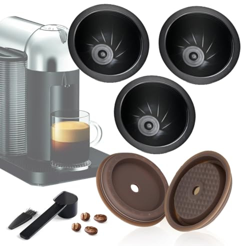 LUKELI 5 Pcs Vertuo Reusable Capsule Vertuo Pods Refillable Coffee Capsules for VertuoLine Refill Vertuoline Pod Fits for Nespresso Vertuo (230ML+2pcs Silicone Lid)