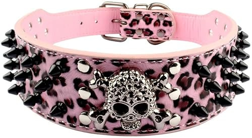 haoyueer Spiked Studded Dog Collar - Stylish Leather Dog Collars - 2 Inch Width Fit Medium & Large Dogs - Pitbull Mastiff Labrador Boxer Rottweiler German Shepherd (M, Leopard)