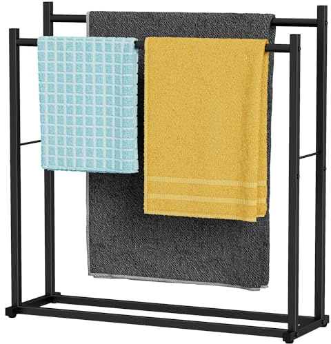 Honiter Towel Racks for Bathroom, 2 Tiers Wider Towel Drying Rack Outdoor, Free Standing Towel Rack, Pool Towel Blanket Stand and Display Rack for Oversized Bath Towels, Black
