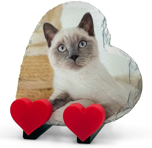 AIGAT Personalisierte Benutzerdefinierte Herzform Gedenktafel mit Herz Stehen für Haustier Katze Hund - Volldruck Horizontal - Größe 10x10 cm