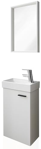 Aileenstore Gäste WC Badmöbel Set inkl. Armatur Waschbecken mit Unterschrank klein Keramikbecken (Weiß)