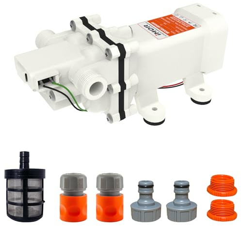 IMOR 12V 100W Diaphragm Water Pump, 3GPM 65PSI Self-Priming Booster Pump with Hose Connector & Strainer, 1/2 Compact Pump for Agriculture, Garden, RV, Marine, Car Wash, Industry
