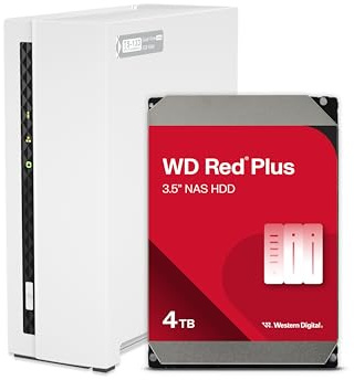 QNAP TS-133-14WD-US - NAS doméstico de 1 bahía con Capacidad de Almacenamiento de 4 TB, Paquete de Unidades HDD WD Red Plus preconfiguradas, con Puertos de 1 GbE