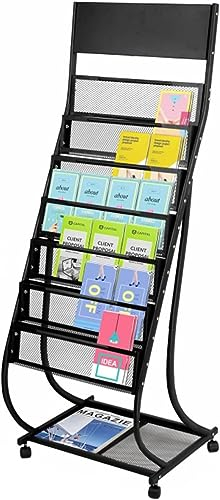 GaRcan Ausstellungsständer, Posterständer aus Metall mit Rädern, bodenstehender Zeitschriftenhalter, Prospektständer, Broschürenständer, für die Büroaufbewahrung im Home Office (Schwarz)