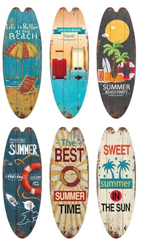 Murman Klein Surfbrett Deko Aus | 1/6 Stück Surfbrett Strandschild | Dekoratives Surfbrett Schilder Mit Haken | Vintage Surfbrett Sommer Ozean-Themen Hotel Wanddekoration Für Strandparty
