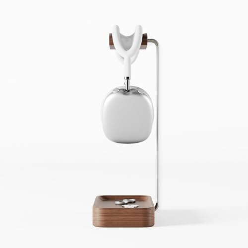 Raico Headphone Stand Wood & Metal Minimalist Headset Holder Hanger with Storage Base (Walnut)