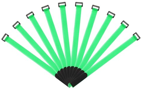 sourcing map Fastening Hook and Loop Cable Tie 14 Inch x 13/16 Inch Reusable with Buckle Adjustable Multi-Purpose Wire Strap for Cord Management Green, Pack of 10