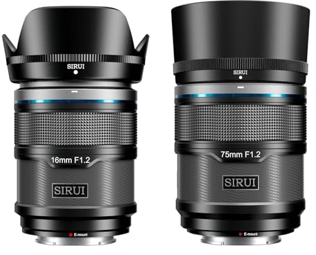 SIRUI Sniper Set Obiettivi Grandangolo Autofocus APS-C 16mm, 75mm F1.2 per A5, A6, FX30, ZV-E10 (Attacco E, Nero)