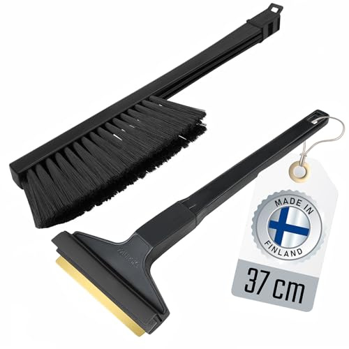 Eiskratzer Auto lang mit Besen Murska Eiskratzer Messing mit Schneebesen Auto Besen Winter Scheibenkratzer Auto - Besen Auto Schnee - Schneefeger Auto Schneebürste Auto (Set L&P A055 + A059 Schwarz)