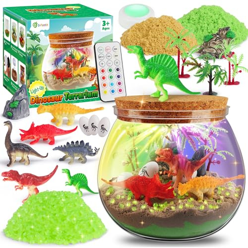 D-FantiX Dinosaurier Geschenke für Kinder ab 4 5 6 7 8-12 Jahren, Dinosaurier Terrarium Spielzeug Set für Jungen, LED Dino Nachtlicht Bastelset, DIY Kunst und Handwerk Wissenschaft Projekte Kit