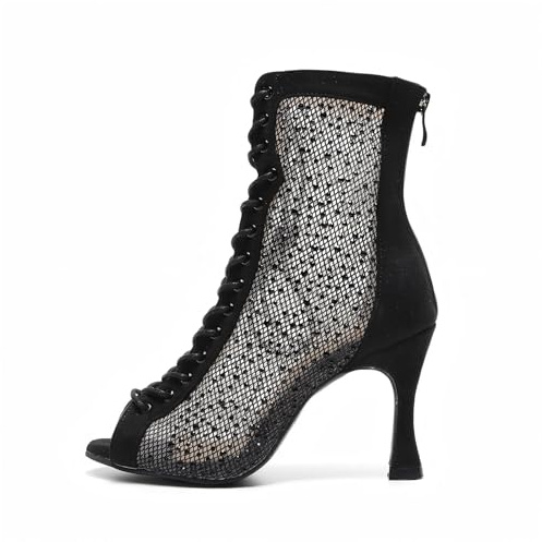 HROYL Botas de Baile Latino Mujer Punta Abierta Botas de Baile Tobillo para Salsa Bachata Tango Práctica Performance de Salon Modelo DS-7180