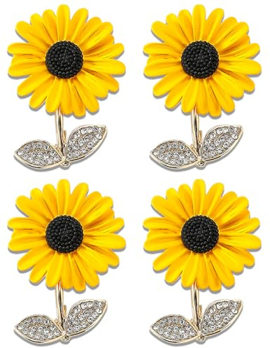 Sunflower Brooch, 4 Pcs Sunflower Pin Badge Plant Flower Brooch Rhinestone Shawl Pin Ladies Brooches for Scarf Clothing Accessories (Gold)