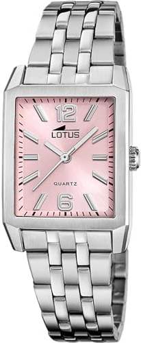 LOTUS Reloj Mujer Analógico de Acero Inoxidable 316l Plateado - Movimiento de Cuarzo - Cristal Mineral de Alta Resistencia - Resistente al Agua 5 ATM 18985/2 - Square Series