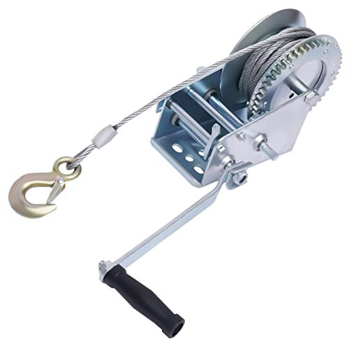 Cabrestante profesional para remolque de coche o camión con cable de alambre de 1500 kg, con 10 metros de cuerda de alambre, galvanizado y resistente a la corrosión, color negro