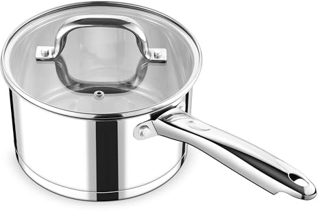 HaWare Stielkasserolle, 16cm Edeastahl Klein Milchtopf Topf Induktion mit Glasdeckel, 1,9L Kochtopf Kasserolle mit 3-Lagen Boden für alle Herdarten, Gesund & Unbeschichtet, Spülmaschinenfest