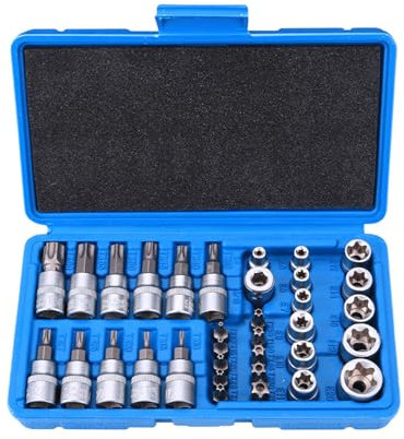 34 Pièces Jeu de Douille Torx Robuste et Facile à Utiliser, Multifonctions pour Voiture, Réparation de Vélo et Travaux Ménagers (bleu)