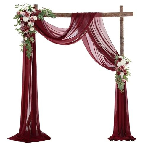 Hochzeitsbogen Vorhang Hochzeit Bogen Drapieren Chiffon Stoff Drapieren Vorhang Drapierung Hochzeit Bühne Hintergrund Drapierung Zeremonie Empfang Hängende Dekoration Für Hochzeiten(Red wine,600cm)