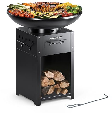 MASTER COOK Plancha Grill con grande area di cottura, griglia rotonda a carbone con design versatile come griglia per barbecue e braciere, durevole e portatile per cortile, campeggio e uso feste, 85,3