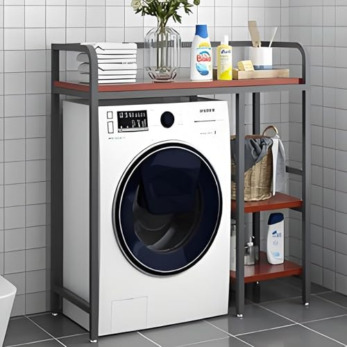 Soporte Lavadora Secadora,Armario Lavadora Y Secadora Vertical,Encima Del Estante De La Lavadora,Estantería Lavadora,Kit De Apilamiento Para Lavadora,Para Baño, Cocina, Balcón, Lavandería(Reddish brow