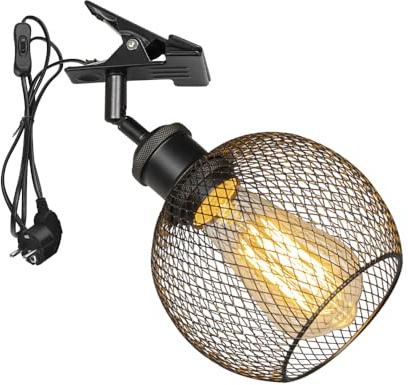 FSLiving Verstellbare Klemmlampe mit E27-Fassung,1 Packung Leselampe mit 1,8 m Kabel, Dimmbar Nachttischlampe,Schreibtischlampe für Büro Heimgebrauch - 15CM Schwarz Lampenschirm- TD0603