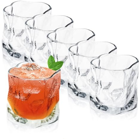 Juego de 6 vasos de whisky, 200 ml, vasos de ron, cristal con aspecto de cristal, juego de vasos para whisky, zumo de agua, zumo de café helado, accesorios de bar, aptos para lavavajillas, para
