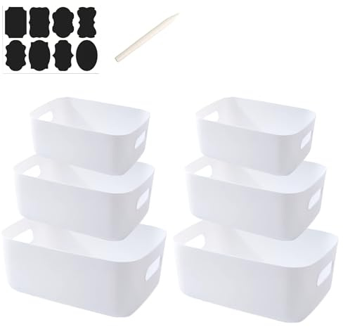 EURXLQ 6 Weiß Aufbewahrungsbox Kunststoff Aufbewahrungskorb mit Griffen (30cm+25cm+20cm) 2pack,Badezimmer Organizer Küchenschrank Organizer Box Körbe Aufbewahrung Kunststoffbox für Regal