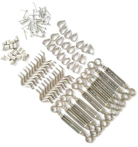 Amosfun 316 Stainless Steel Eye Turnbuckle Kit for Wire Rope Tensioning 110pcs Turnbuckle Set Hooks and Clips for Marine and Garden Applications