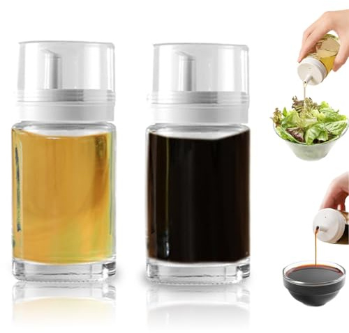 Confezione da 2 piccole bottiglie di vetro a tenuta stagna, per olio e aceto, 100 ml, perfette per cucina e barbecue