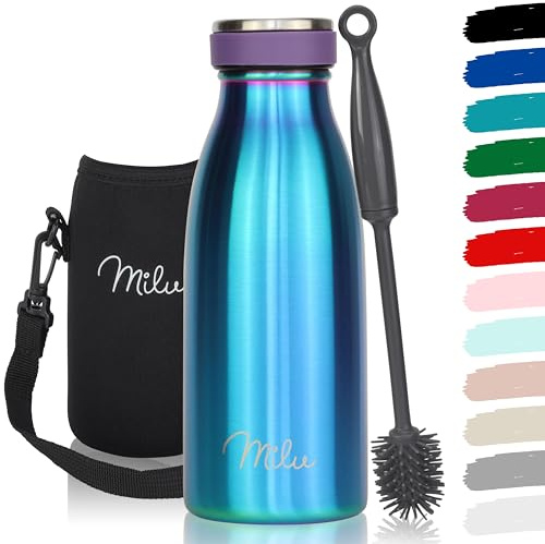 Milu Edelstahl Trinkflasche 350ml, 500ml, 750ml, 1L, 1,5L – Thermosflasche für Kinder Erwachsene auslaufsicher Isolierflasche Kohlensäure geeignet– inkl. Reinigungsbürste (Aurora, 350ml)