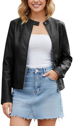 chiguomaoyi - Chaqueta de piel sintética para mujer, de motociclista, vintage