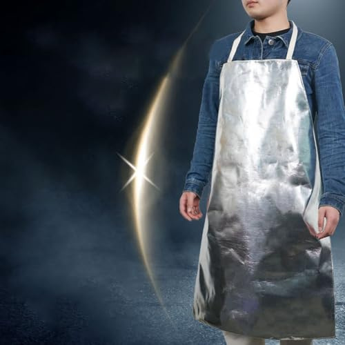 Tablier de travail haute température avec feuille d'aluminium réfléchissante pour la sécurité dans les tâches de cuisine ou de soudure (court)