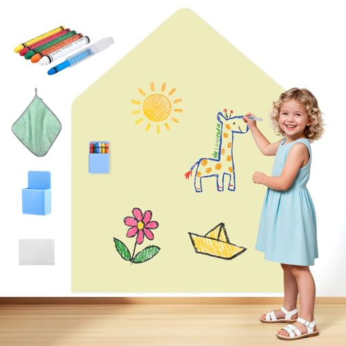 Trsaow Magnettafel Kinder,100 x 80 cm Magnetwand in Hausform 6 Buntstift,1 Reinigungstuch,1 Kreidehaltern,1 Doppelseitiges Klebeband Magnetische Zeichentafel für Jungen Mädchen