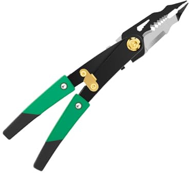 Pelacables de doble cabeza y tijeras de estaño, práctica construcción de acero al carbono con mango ergonómico antideslizante, pelacables de doble cabeza y tijeras de hojalata