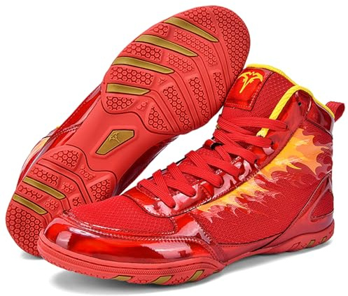 Hiuzylqx Herren Boxschuhe Combat Wrestling Schuhe Atmungsaktiv Jungen Fitness Ringerschuhe Kampfsportschuhe Kniebeugenschuhe Sanda,Taekwondo,Rot,46 EU