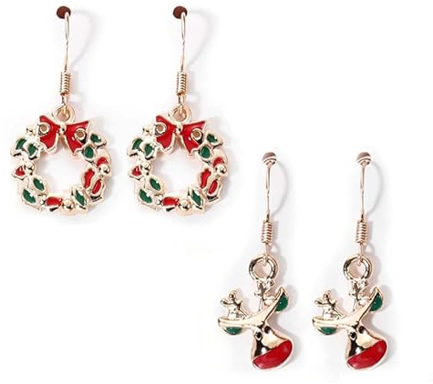 ZENQARI 2 Paare Weihnachts Ohrringe Zwei Stile Weihnachtsschmuck Damen Mädchen Ohrgehänge