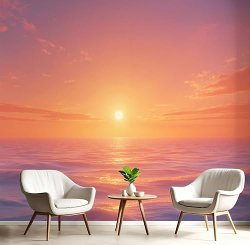 Carta Da Parati Effetto 3D Natura Tramonto 400×280cm, Fotomurali Non Tessuto XXL, Decorazione Poster Arte Murale Sole Orizzonte per Casa Ufficio Camera Letto Soggiorno
