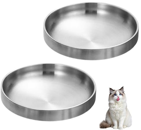 GREATRICH 2 Ciotole per Gatti in Acciaio Inossidabile, Ciotola Acqua Gatto Piatta, Mangiatoia Bassa per Gatti e Cani di Piccola Taglia, Design per Il Benessere dei Baffi, Set di Ciotole per Cani