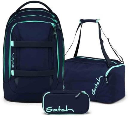 Satch Pack Schulrucksack Set 3tlg. inkl. Schlamperbox und Sporttasche (Ocean Mint)
