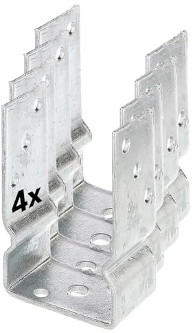 4x U-Pfostenträger, lichte Breite 121 mm, 150 mm Gesamtlänge, feuerverzinkter Stahl, Pfostenträger zum Aufschrauben oder Einbetonieren, U Profil Stahl, Bodenanker, Balkenschuh