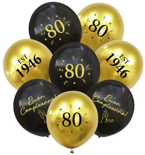 Decorazione per il 80° Compleanno Nero Oro, Palloncini 80 Anni Compleanno, 1946 Buon Compleanno Palloncino Decorazioni Addobbi per Festa di 80 Compleanno Uomo Donna