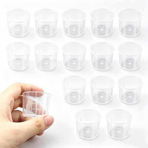15 Stück Mini Messbecher Klein, Transparent Kunststoff Messbecher mit Skala, Messbechers Set 15ml, Ideal für Küchen und Labor Messungen