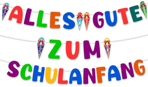 Catelves Einschulung Banner Set, Alles Gute zum Schulanfang Girlande mit bunten Buchstaben & Schultüten, Schulanfang Deko Schuleinführung, Schulkind Wimpelkette für Jungen Mädchen Klassenzimmer