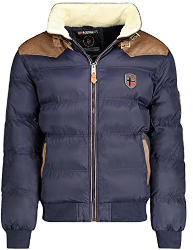 Geographical Norway, Abramovitch Quiltad dunjacka för män, med dragkedja, smal passform, sherpa-krage och inlägg i fuskläder, 2 färger, S till XXL