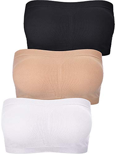 Boao Seamless Strapless Bandeau Bra (Black, White and Nude Color, XXL)