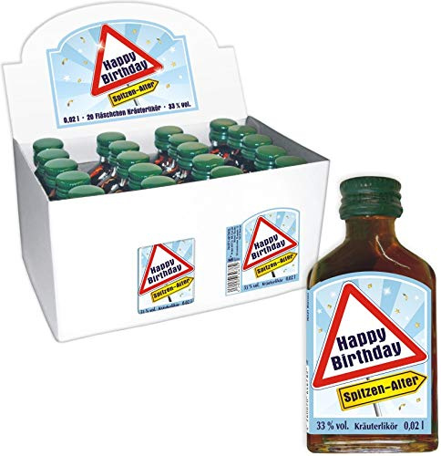 AV Andrea Verlag 20er Box - Alles Gute zum Geburtstag Neutral - Kräuterlikör Schnaps 2cl, 33% vol. | Scherzartikel Partytisch Spaß | Happy Birthday Spitzenalter