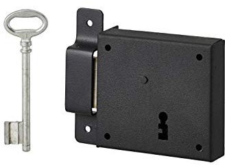 THIRARD - Serrure horizontale en applique à clé pour porte de cave, pêne seul, gauche, axe 50mm, 85x76mm, noir, 1 clé